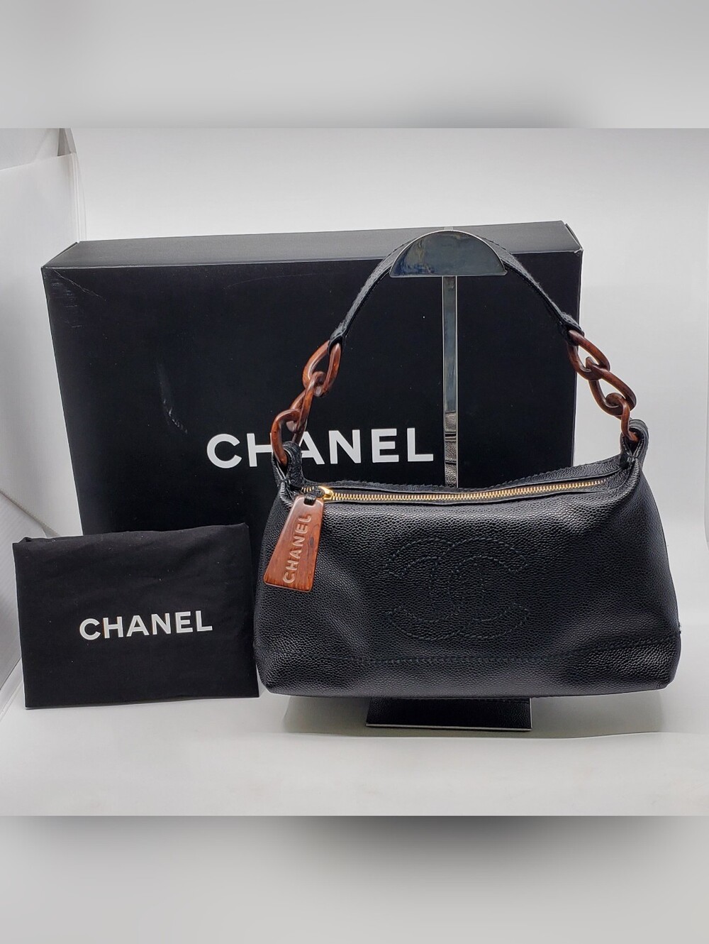 Chanel Caviar Timeless Wood Chain Hobo Bag